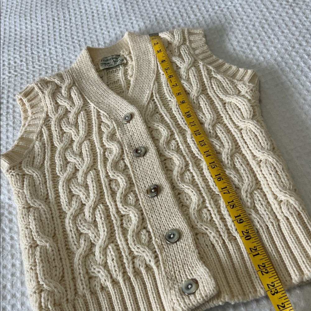 Vintage Aran Fisherman Wool Cream Cable Knit Sweater Vest - Picture 15 of 16